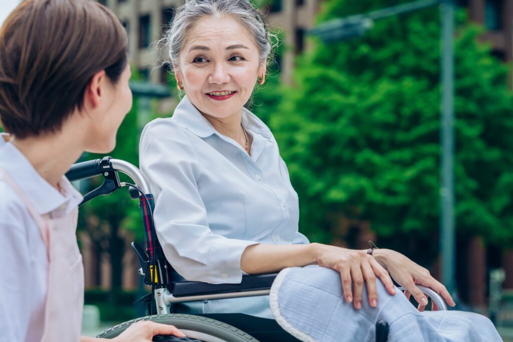 senior woman in wheelchair at nursing home