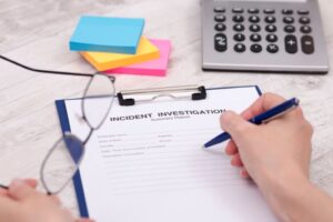 Investigate the accident and fill out a incident report