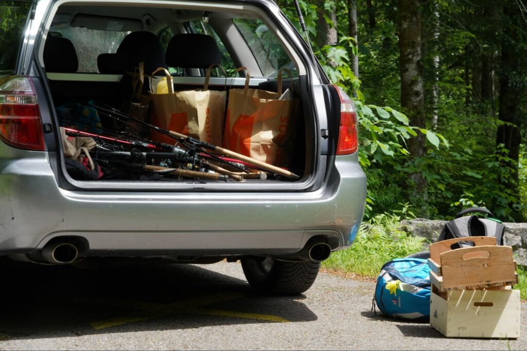SUV loaded with objects in the back