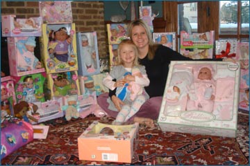 Jessica and Bailey Bachus with Dolls for Daughters donations