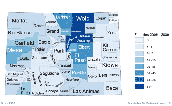 Alcohol-Related Deaths by County in Colorado 2005 - 2009