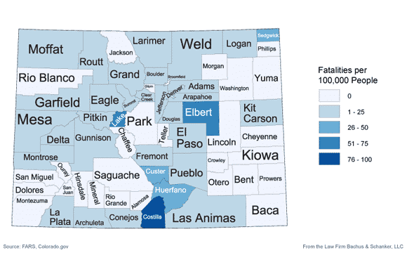 Alcohol-Related Fatalities per 100,000 People in Colorado in 2009