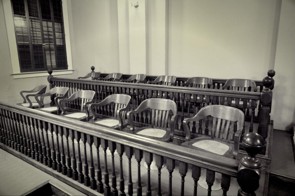 empty juror box in court