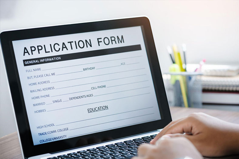 job application form on a computer