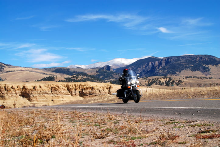 A motorcycle riding through Colorado.