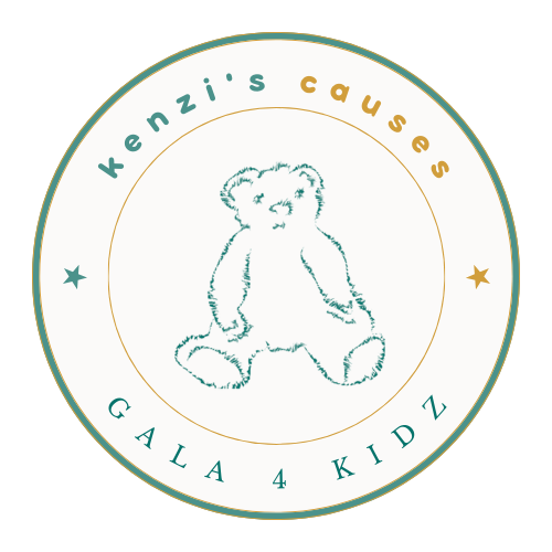 Image of a circle with a lightly drawn bear in the middle with the text kenzi's causes Gala 4 Kidz.