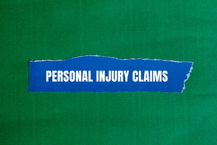 A green background with blue paper that reads "Personal Injury Claims."