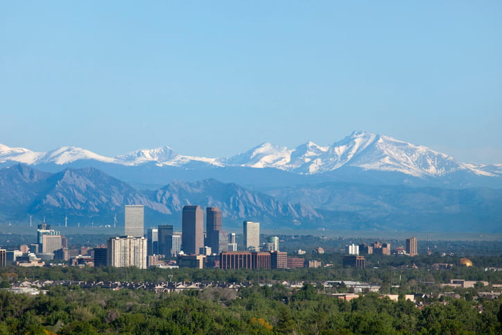 An aerial view of Denver, CO.