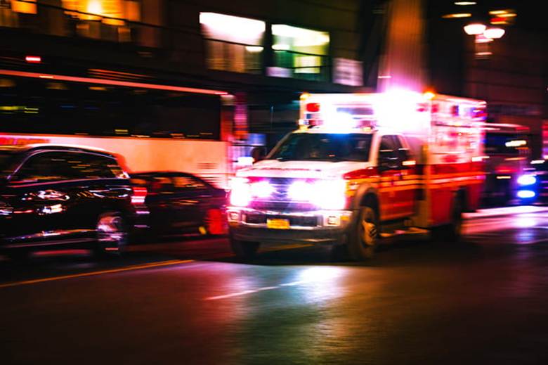 A blurry ambulance en route to the hospital.